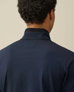 C.P. Company Tacting Piquet Zipped Polo Shirt Total Eclipse-Blue Cheap