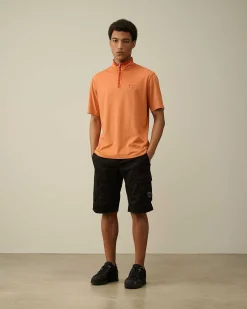 C.P. Company Tacting Piquet Zipped Polo Shirt Gold Flame-Orange Discount