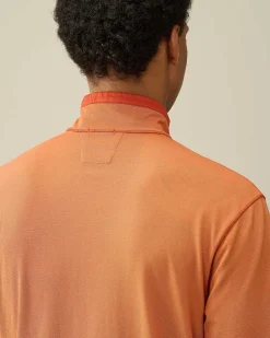 C.P. Company Tacting Piquet Zipped Polo Shirt Gold Flame-Orange Discount