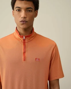 C.P. Company Tacting Piquet Zipped Polo Shirt Gold Flame-Orange Discount