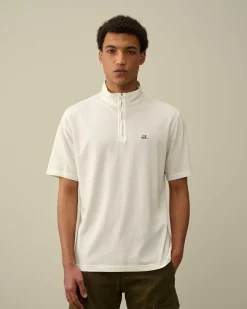 C.P. Company Tacting Piquet Zipped Polo Shirt Gauze White Cheap