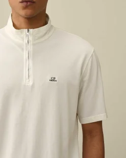 C.P. Company Tacting Piquet Zipped Polo Shirt Gauze White Cheap
