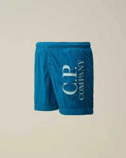 C.P. Company U16 Chrome-R Logo Print Swim Shorts Ink Blue Best