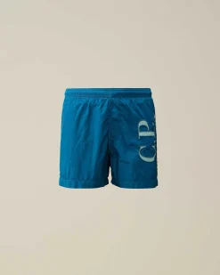 C.P. Company U16 Chrome-R Logo Print Swim Shorts Ink Blue Online