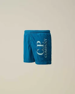 C.P. Company U16 Chrome-R Logo Print Swim Shorts Ink Blue Online