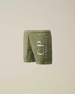 C.P. Company U16 Chrome-R Logo Print Swim Shorts Agave Green New