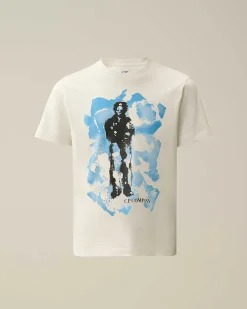 C.P. Company U16 Cotton Jersey 30/1 Graphic T-Shirt Gauze White Flash Sale