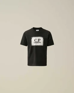 C.P. Company U16 Cotton Jersey 30/1 Label Style Logo T-Shirt Black Best