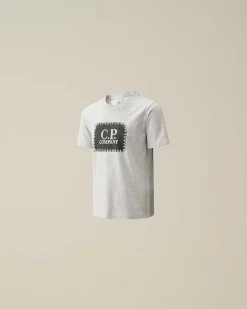 C.P. Company U16 Cotton Jersey 30/1 Label Style Logo T-Shirt Grey Melange Cheap