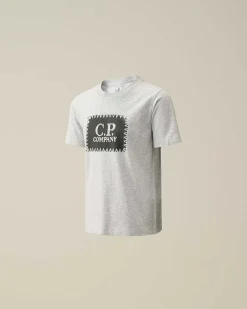 C.P. Company U16 Cotton Jersey 30/1 Label Style Logo T-Shirt Grey Melange Sale