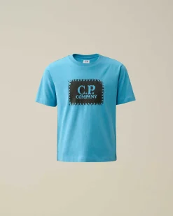 C.P. Company U16 Cotton Jersey 30/1 Label Style Logo T-Shirt Niagara-Blue Online