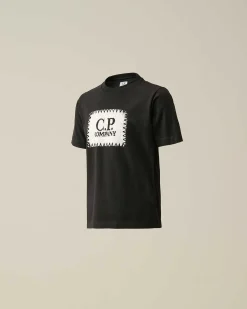 C.P. Company U16 Cotton Jersey 30/1 Label Style Logo T-Shirt Black New