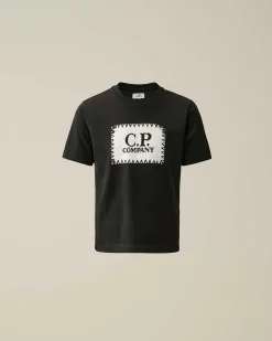 C.P. Company U16 Cotton Jersey 30/1 Label Style Logo T-Shirt Black New