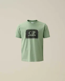 C.P. Company U16 Cotton Jersey 30/1 Label Style Logo T-Shirt Green Bay Sale