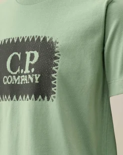 C.P. Company U16 Cotton Jersey 30/1 Label Style Logo T-Shirt Green Bay Sale