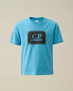 C.P. Company U16 Cotton Jersey 30/1 Label Style Logo T-Shirt Niagara-Blue Best Sale