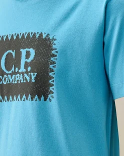 C.P. Company U16 Cotton Jersey 30/1 Label Style Logo T-Shirt Niagara-Blue Best Sale