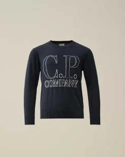 C.P. Company U16 Cotton Logo Knit Total Eclipse-Blue Best