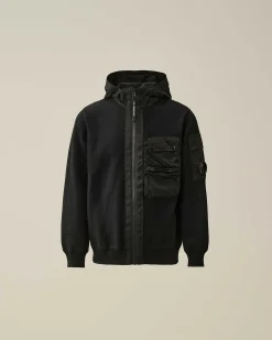 C.P. Company U16 Cotton Mixed Hooded Knit Black Sale