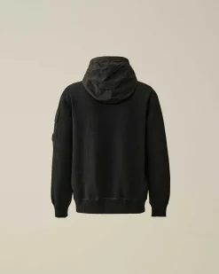 C.P. Company U16 Cotton Mixed Hooded Knit Black Sale