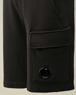 C.P. Company U16 Diagonal Fleece Cargo Shorts Black Hot