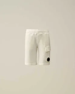 C.P. Company U16 Diagonal Fleece Cargo Shorts Gauze White Store
