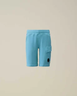 C.P. Company U16 Diagonal Fleece Cargo Shorts Niagara-Blue Cheap