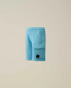 C.P. Company U16 Diagonal Fleece Cargo Shorts Niagara-Blue Cheap
