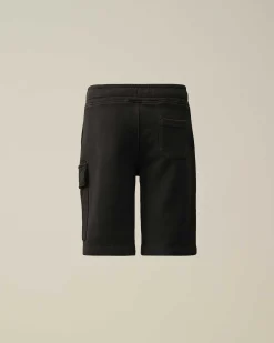 C.P. Company U16 Diagonal Fleece Cargo Shorts Black New