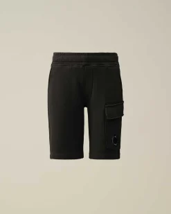 C.P. Company U16 Diagonal Fleece Cargo Shorts Black New