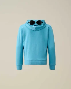 C.P. Company U16 Diagonal Fleece Goggle Hoodie Niagara-Blue Flash Sale