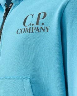 C.P. Company U16 Diagonal Fleece Goggle Hoodie Niagara-Blue Flash Sale