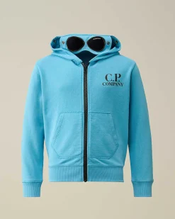 C.P. Company U16 Diagonal Fleece Goggle Hoodie Niagara-Blue Shop
