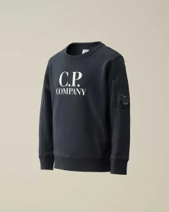 C.P. Company U16 Diagonal Fleece Logo Sweatshirt Total Eclipse-Blue Best Sale