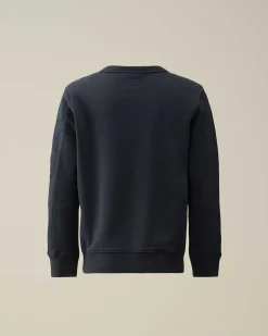 C.P. Company U16 Diagonal Fleece Logo Sweatshirt Total Eclipse-Blue Best Sale