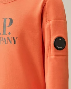 C.P. Company U16 Diagonal Fleece Logo Sweatshirt Gold Flame-Orange Shop