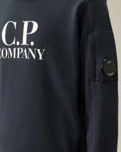C.P. Company U16 Diagonal Fleece Logo Sweatshirt Total Eclipse-Blue Cheap