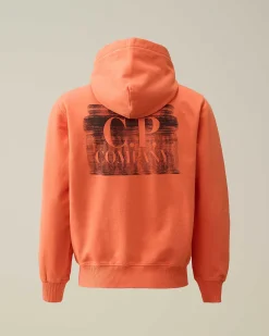 C.P. Company U16 Light Fleece Graphic Hoodie Gold Flame-Orange Discount