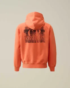 C.P. Company U16 Light Fleece Graphic Hoodie Gold Flame-Orange Fashion