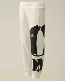 C.P. Company U16 Light Fleece Logo Sweatpants Gauze White New