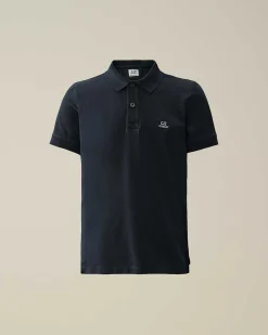 C.P. Company U16 Stretch Piquet Logo Polo Shirt Total Eclipse-Blue Best Sale