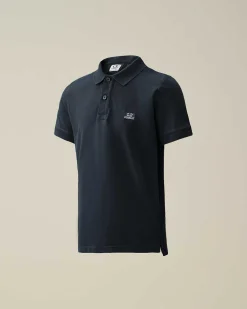 C.P. Company U16 Stretch Piquet Logo Polo Shirt Total Eclipse-Blue Best Sale