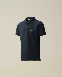 C.P. Company U16 Stretch Piquet Logo Polo Shirt Total Eclipse-Blue Shop