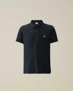 C.P. Company U16 Stretch Piquet Logo Polo Shirt Total Eclipse-Blue Shop