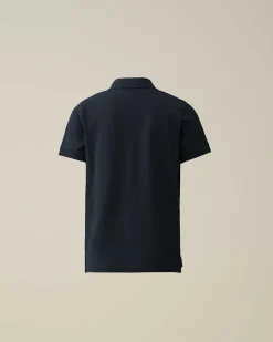 C.P. Company U16 Stretch Piquet Logo Polo Shirt Total Eclipse-Blue Shop