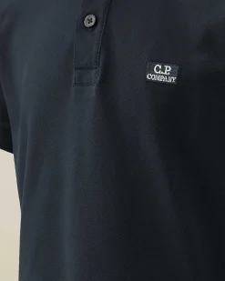 C.P. Company U16 Stretch Piquet Logo Polo Shirt Total Eclipse-Blue Shop