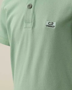C.P. Company U16 Stretch Piquet Logo Striped Collar Polo Shirt Green Bay Clearance