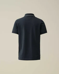 C.P. Company U16 Stretch Piquet Logo Striped Collar Polo Shirt Total Eclipse-Blue Flash Sale